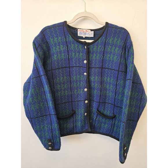 TALLY HO Cardigan Women's Large Sweater Vintage 90s Clueless Green Houndstooth - Picture 1 of 5